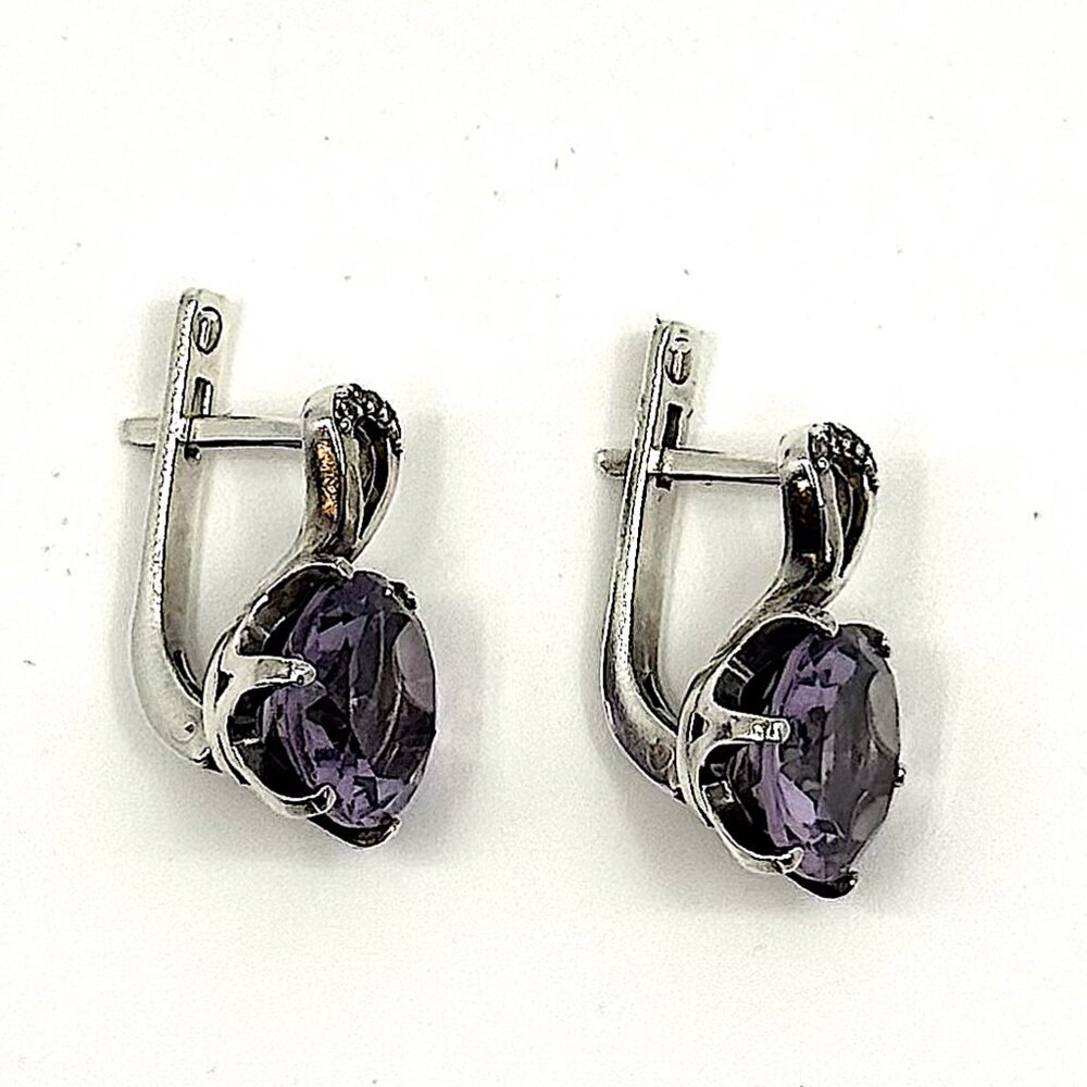 Sterling Silver 925 Amethyst Earrings – Elegant Purple Gemstone - Picture 3 of 3